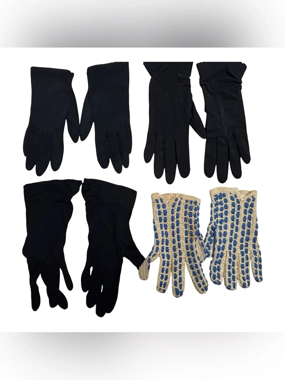 Vintage Women's Gloves 16 Pairs Black Brown Blue Peach Variety Lengths